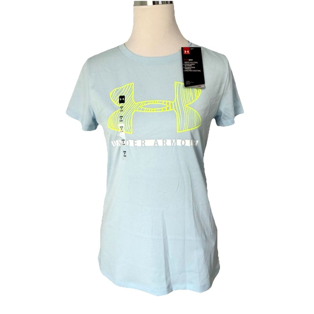 Under Armour Shirt Womens Small Blue Short Sleeve Top Performance Logo Loose Fit